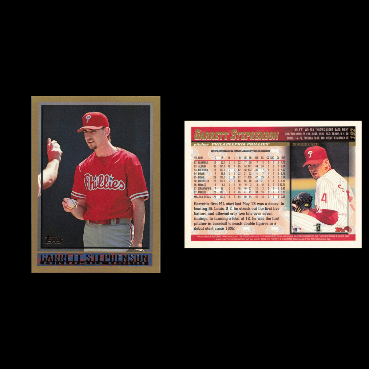 Garrett Stephenson #192 1998 Topps Philadelphia Phillies Baseball Card MLB NM