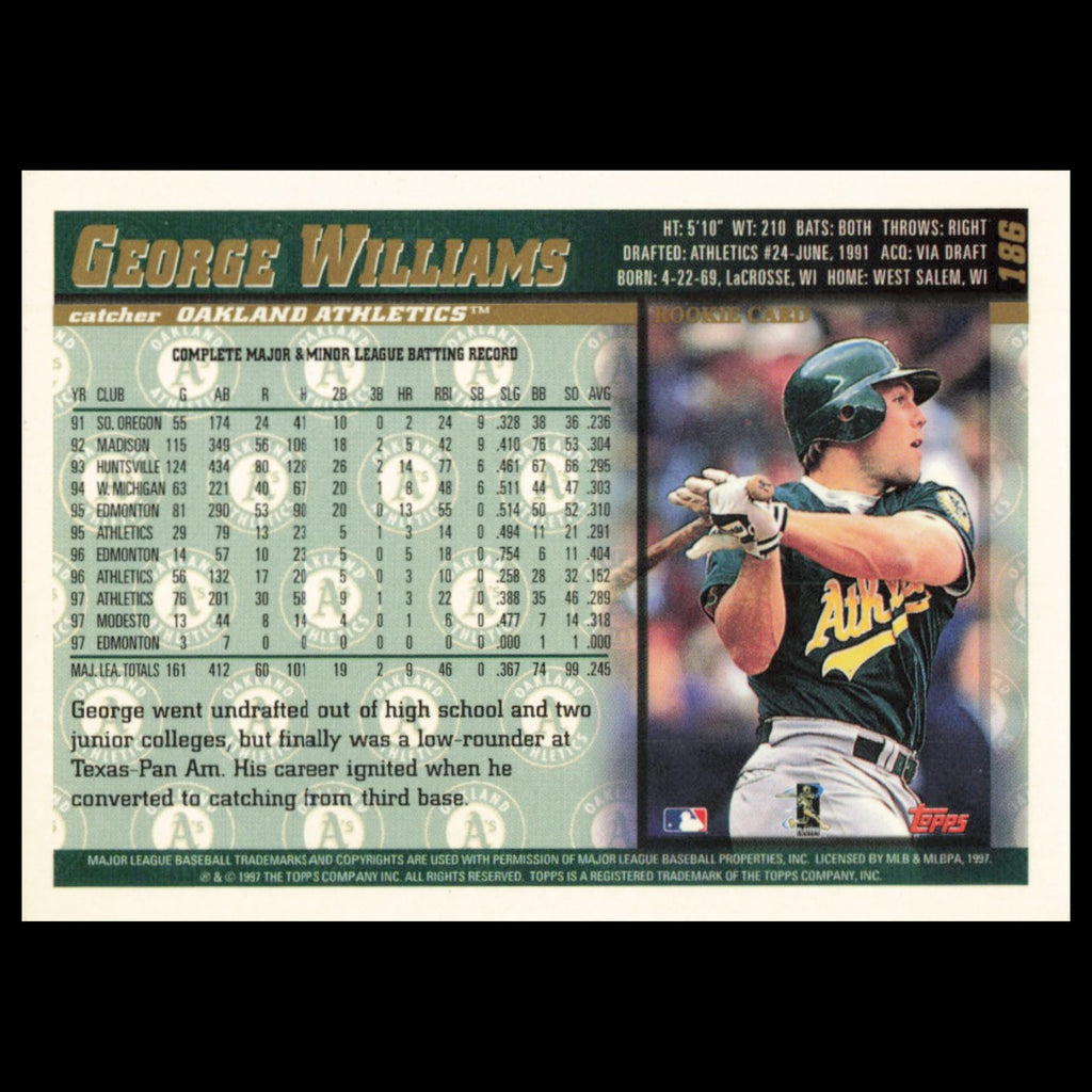 George Williams #186 1998 Topps Oakland Athletics Baseball Card MLB NM