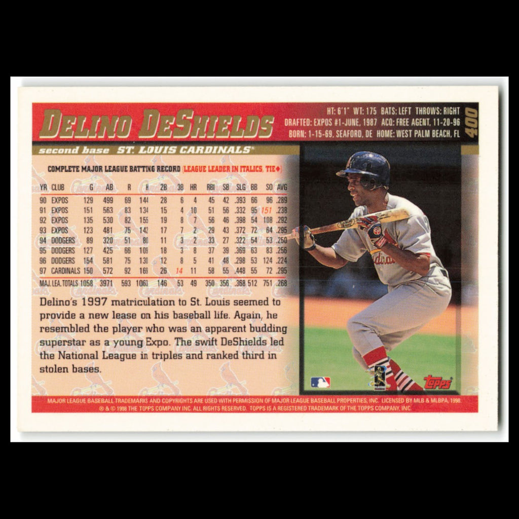 Delino DeShields #400 1998 Topps St. Louis Cardinals Baseball Card MLB NM
