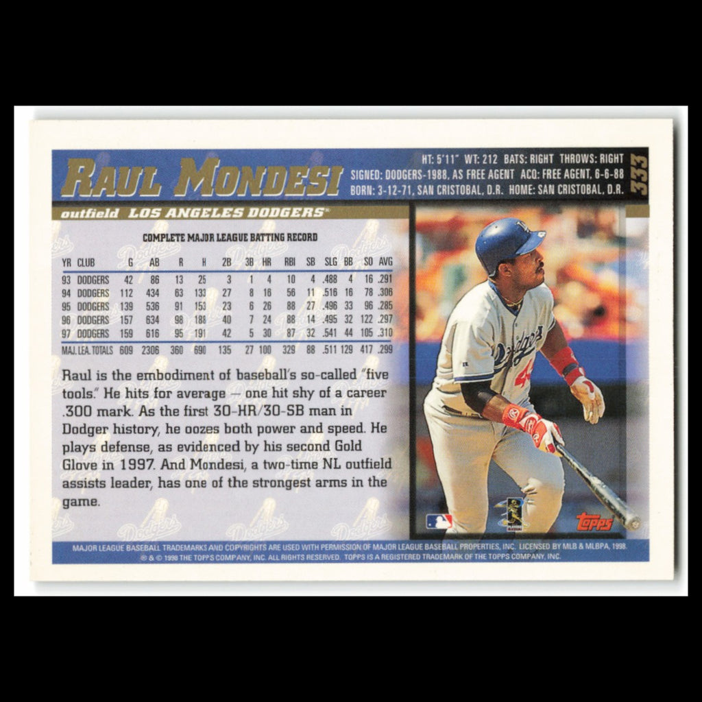Raul Mondesi #333 1998 Topps Los Angeles Dodgers Baseball Card MLB NM