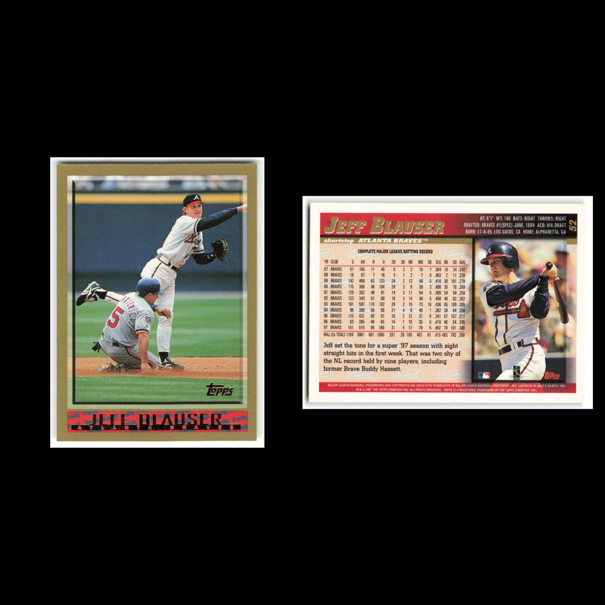 Jeff Blauser #52 1998 Topps Atlanta Braves Baseball Card MLB NM