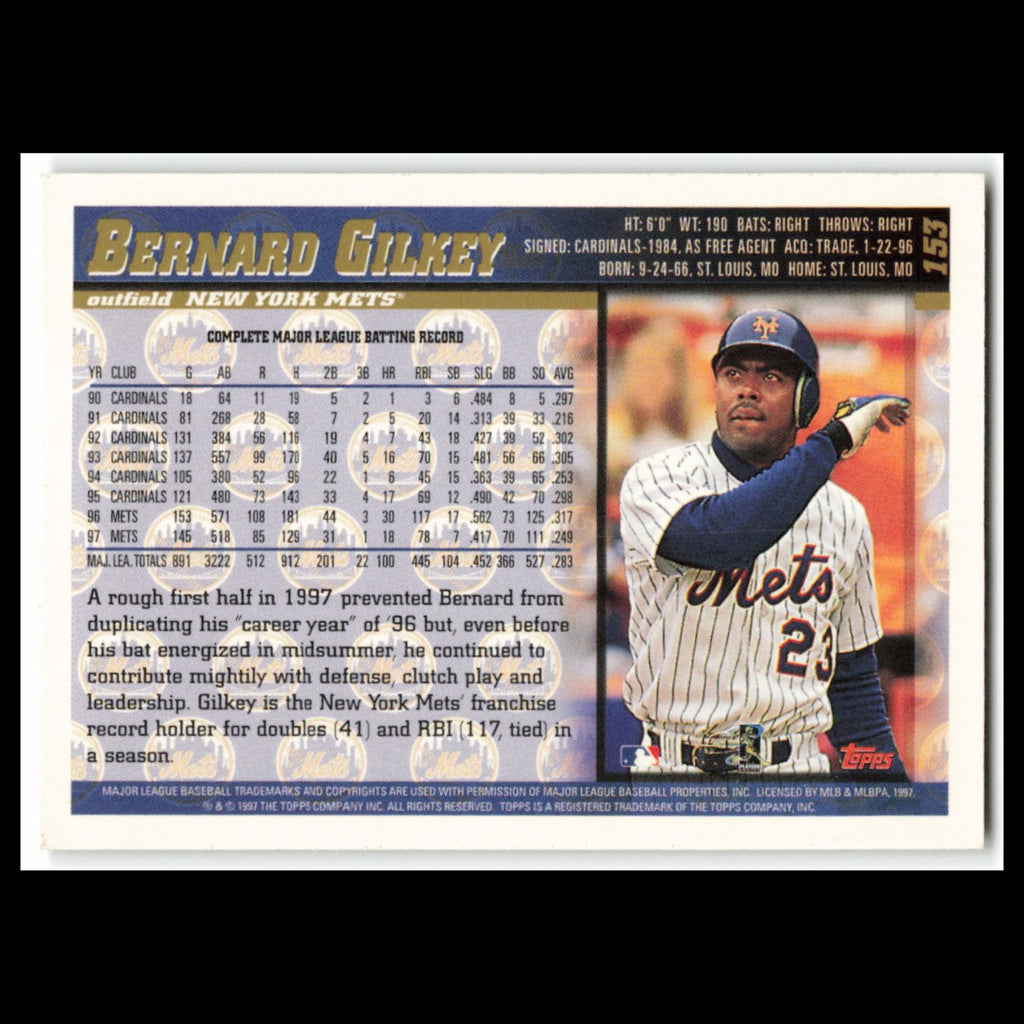 Bernard Gilkey #153 1998 Topps New York Mets Baseball Card MLB NM