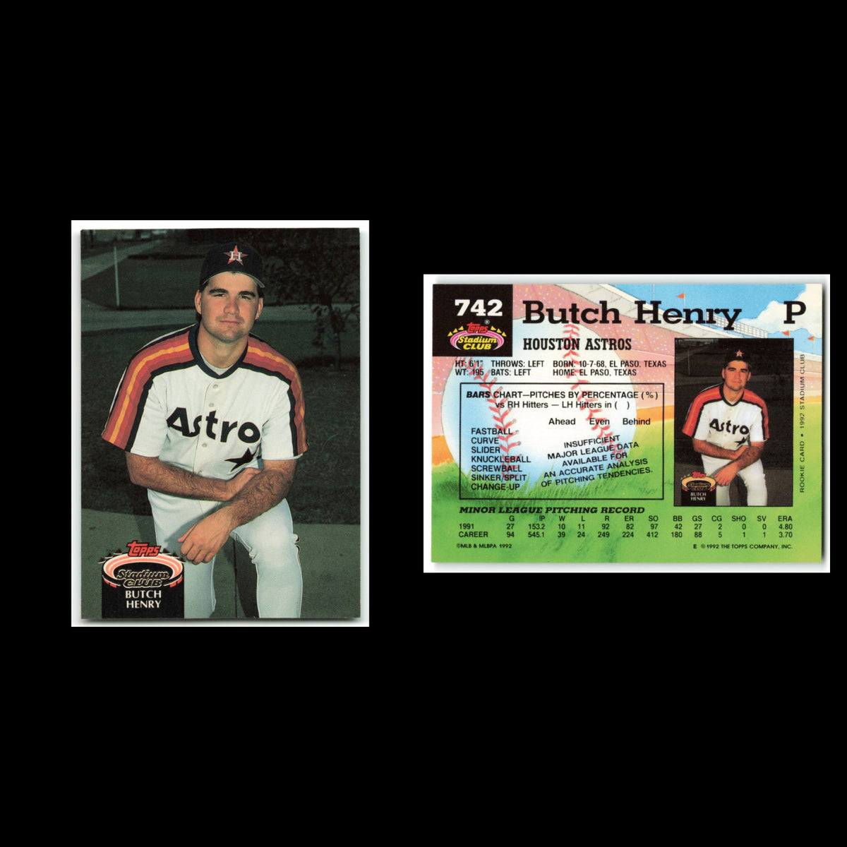 Butch Henry Rookie #742 1992 Topps Stadium Club Houston Astros Baseball Card MLB