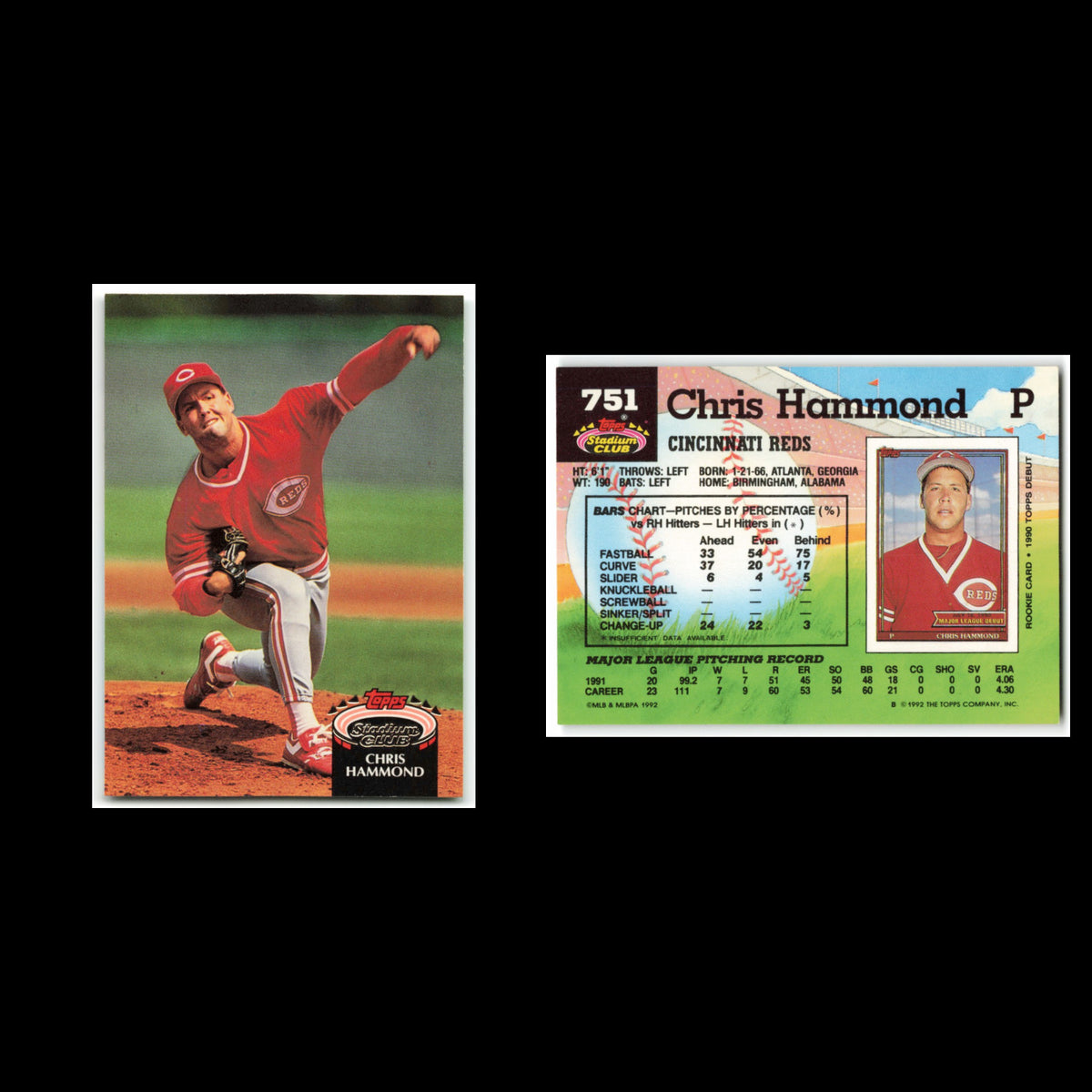 Chris Hammond #751 1992 Topps Stadium Club Cincinnati Reds Baseball Card MLB NM