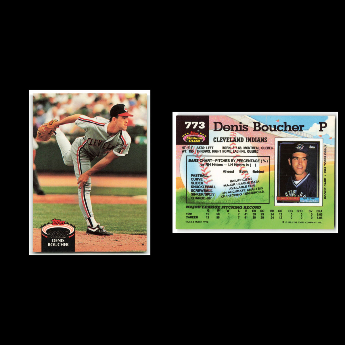 Denis Boucher #773 1992 Topps Stadium Club Cleveland Indians Baseball Card MLB