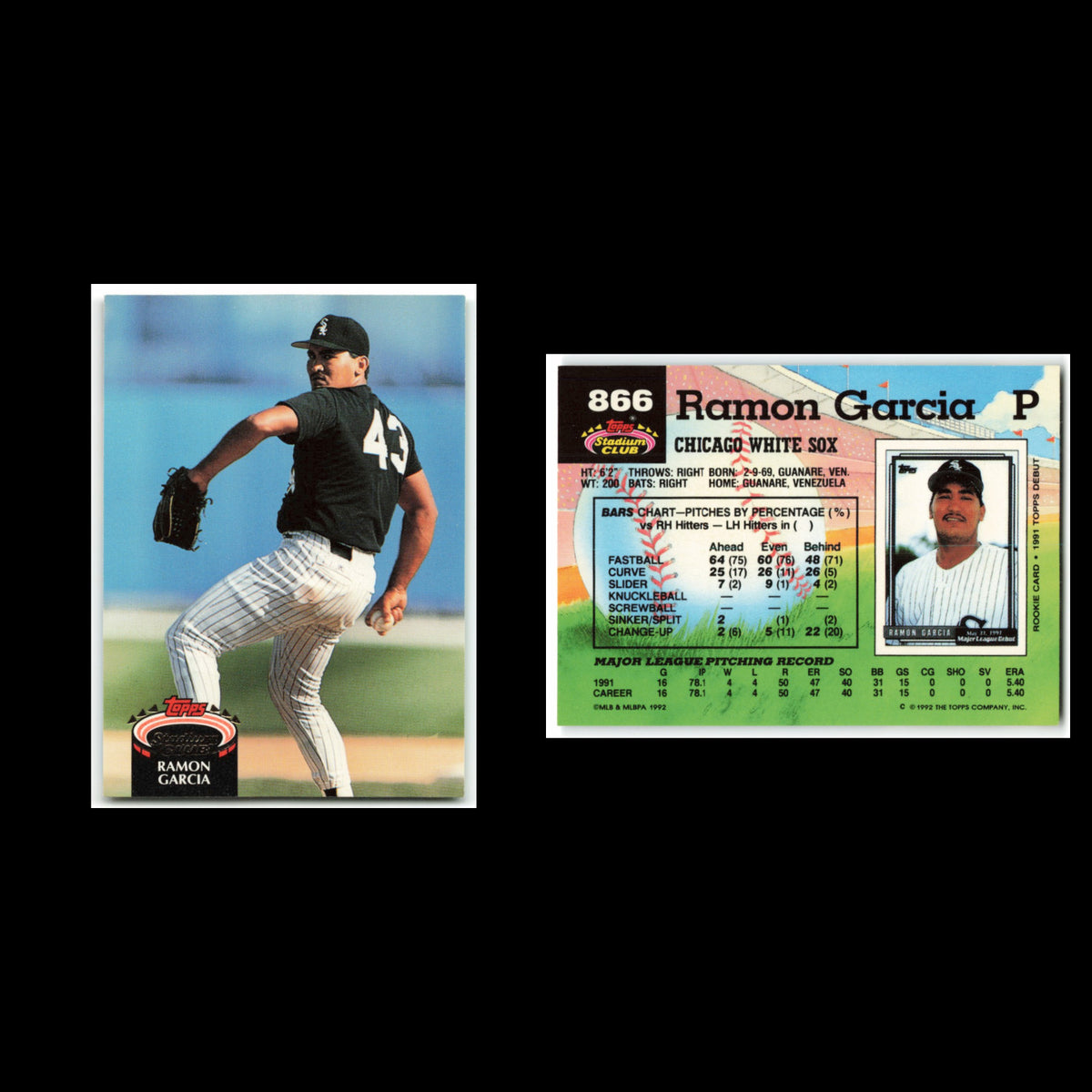 Ramon Garcia #866 1992 Topps Stadium Club Chicago White Sox Baseball Card MLB NM