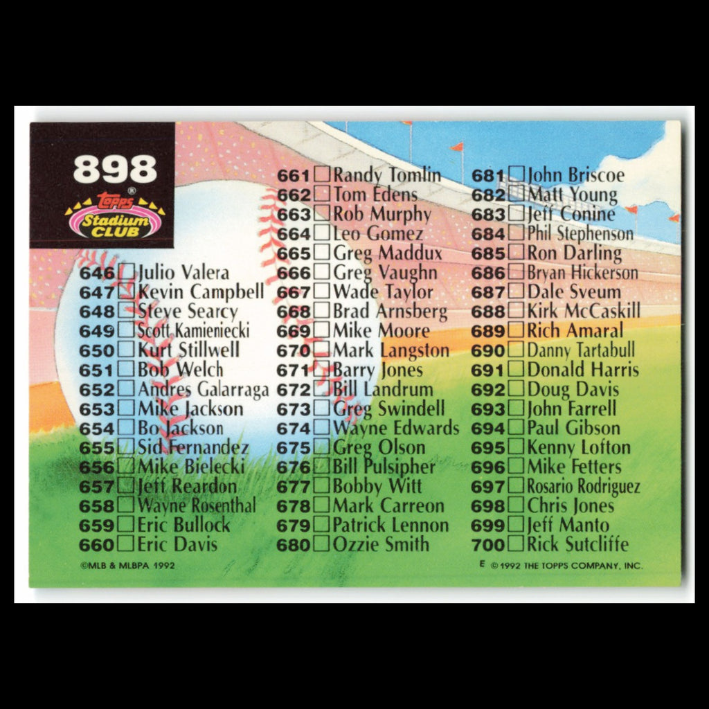 Checklist: 601-700 #898 1992 Topps Stadium Club Baseball Card MLB NM