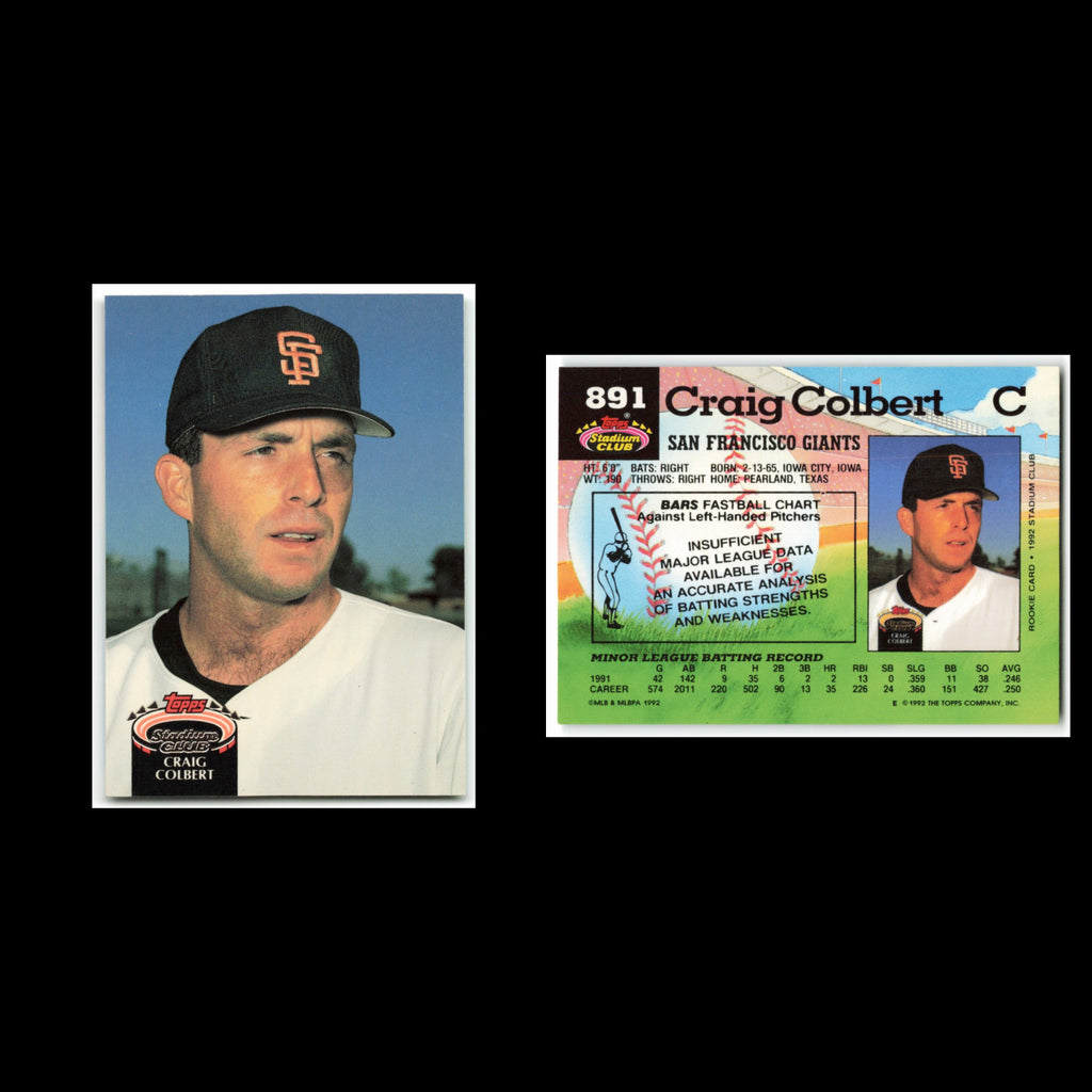 Craig Colbert Rookie #891 1992 Topps Stadium Club San Francisco Giants Baseball