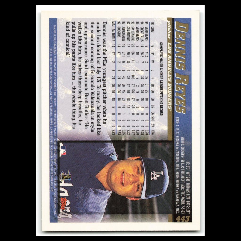 Dennis Reyes #443 1998 Topps Los Angeles Dodgers Baseball Card MLB NM
