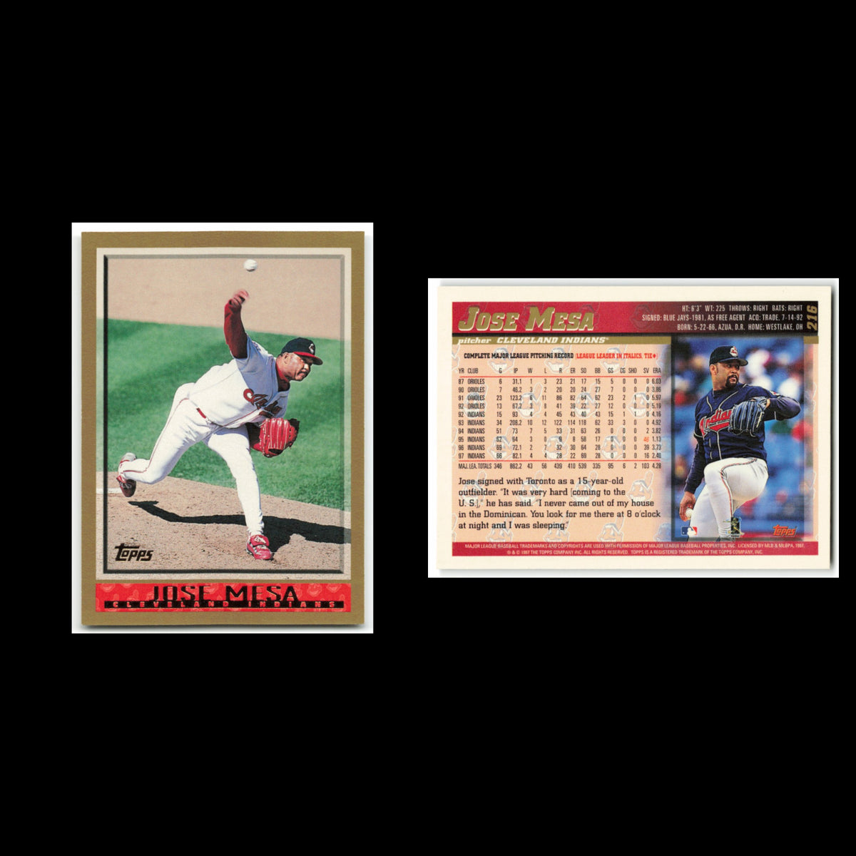 Jose Mesa #216 1998 Topps Cleveland Indians Baseball Card MLB NM