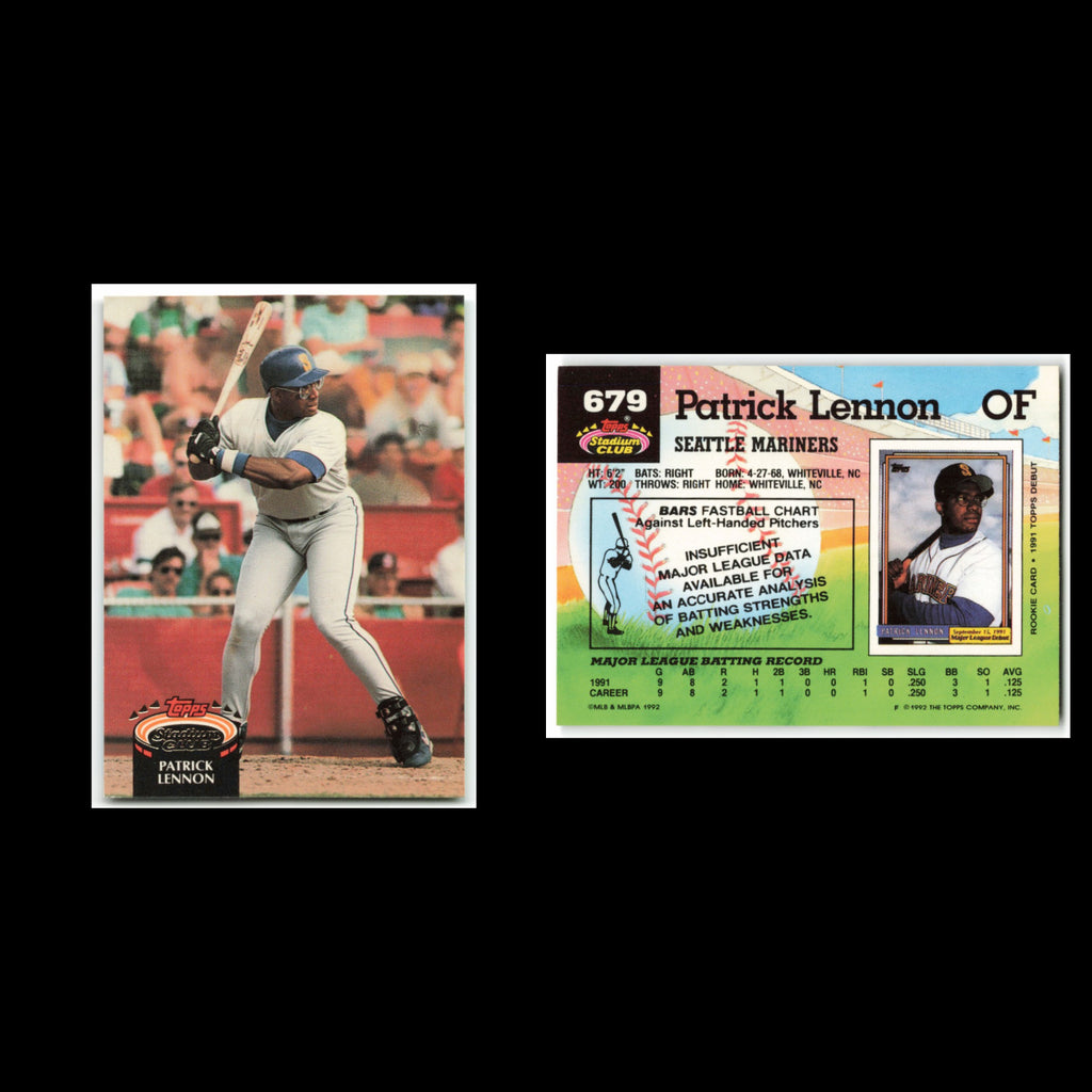 Patrick Lennon #679 1992 Topps Stadium Club Seattle Mariners Baseball Card MLB