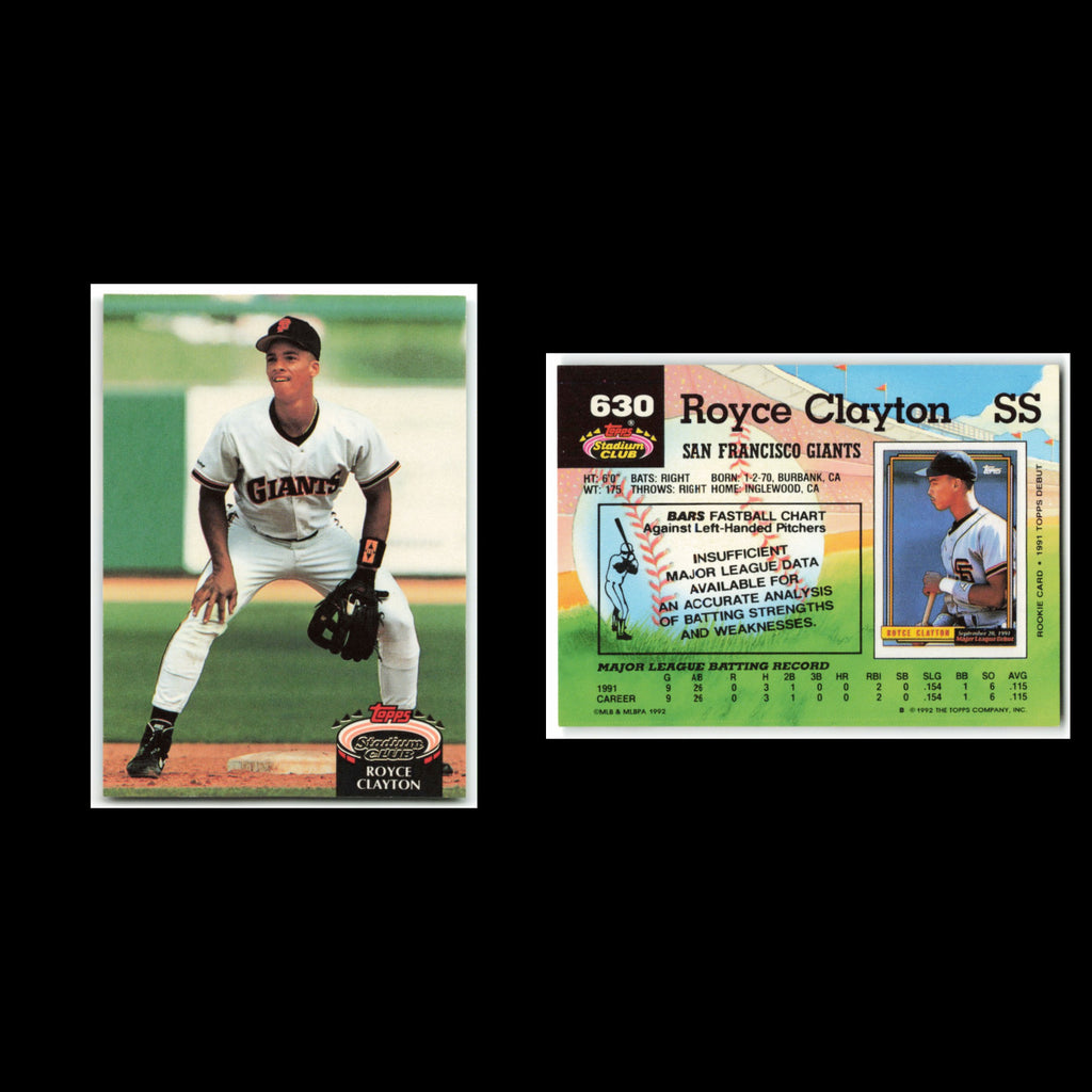 Royce Clayton #630 1992 Topps Stadium Club San Francisco Giants Baseball Card NM