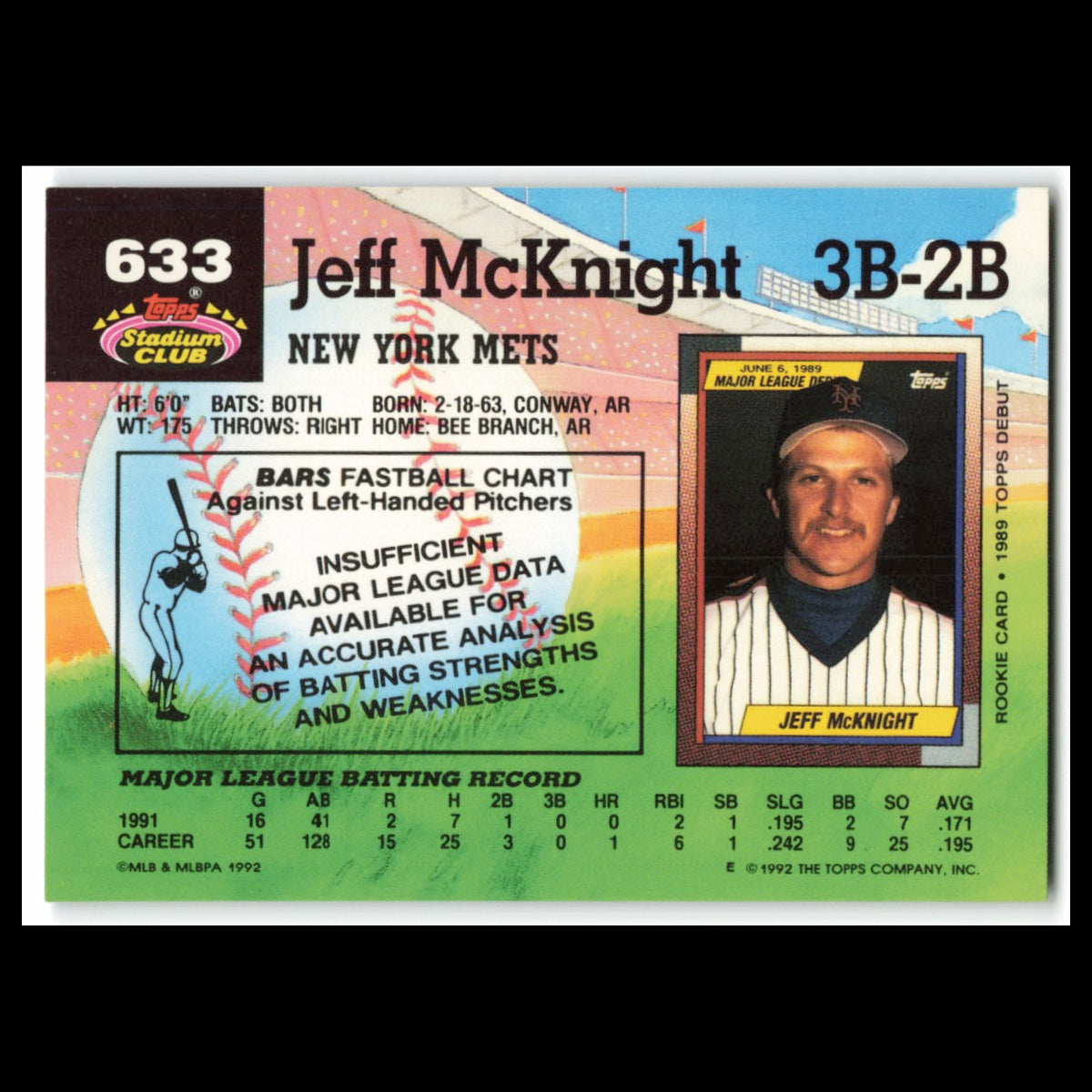 Jeff McKnight #633 1992 Topps Stadium Club New York Mets Baseball Card MLB NM