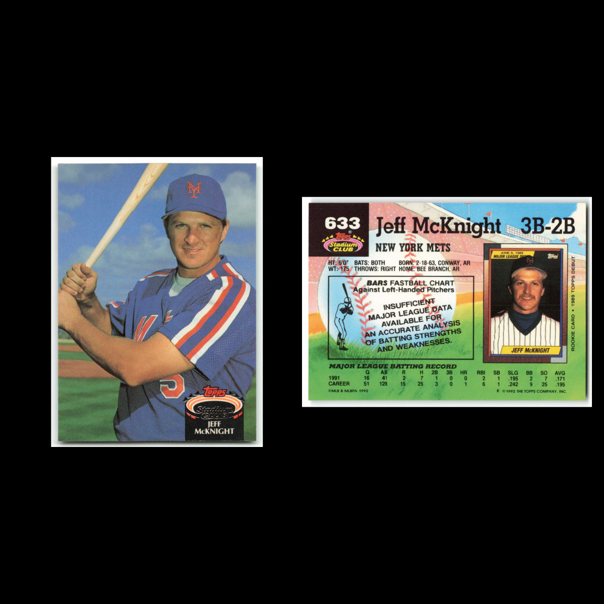Jeff McKnight #633 1992 Topps Stadium Club New York Mets Baseball Card MLB NM