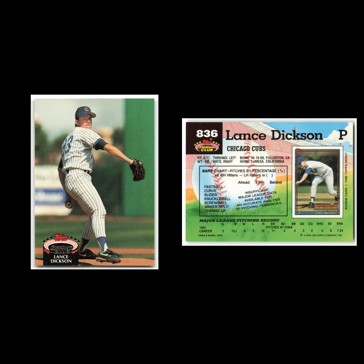 Lance Dickson #836 1992 Topps Stadium Club Chicago Cubs Baseball Card MLB NM