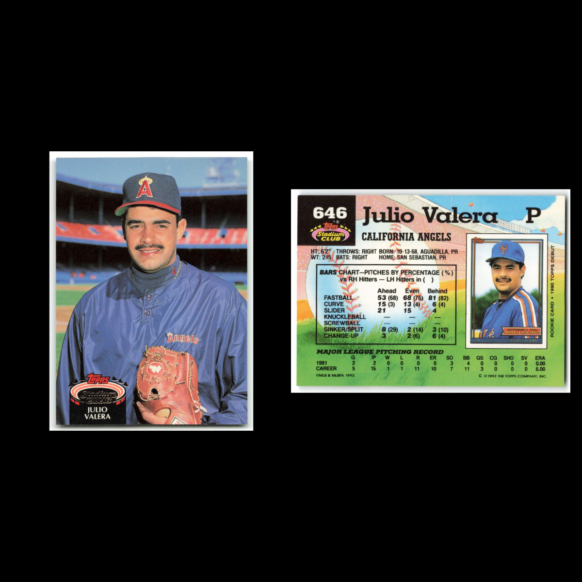 Julio Valera #646 1992 Topps Stadium Club California Angels Baseball Card MLB NM