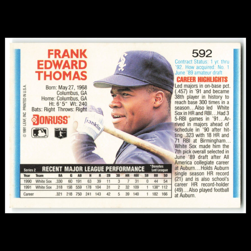 Frank Thomas #592 1992 Donruss Chicago White Sox Baseball Card MLB NM