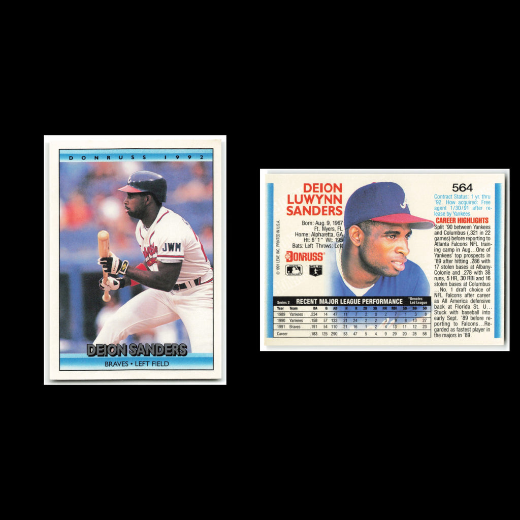 Deion Sanders #564 1992 Donruss Atlanta Braves Baseball Card MLB NM