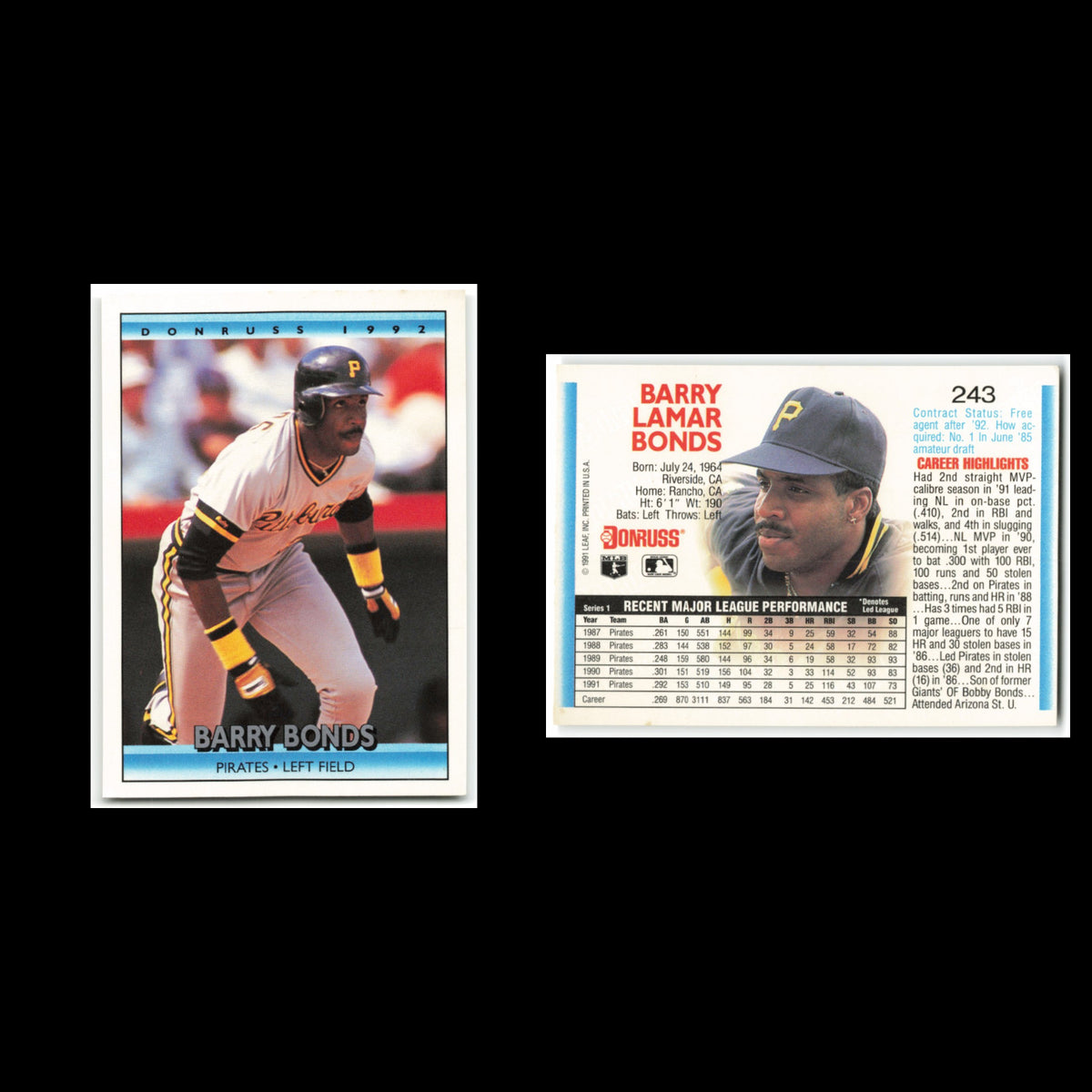 Barry Bonds #243 1992 Donruss Pittsburgh Pirates Baseball Card MLB NM