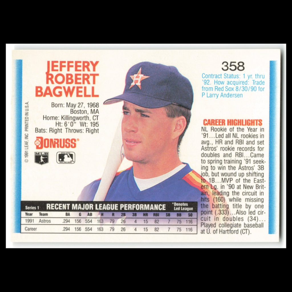 Jeff Bagwell #358 1992 Donruss Houston Astros Baseball Card MLB NM