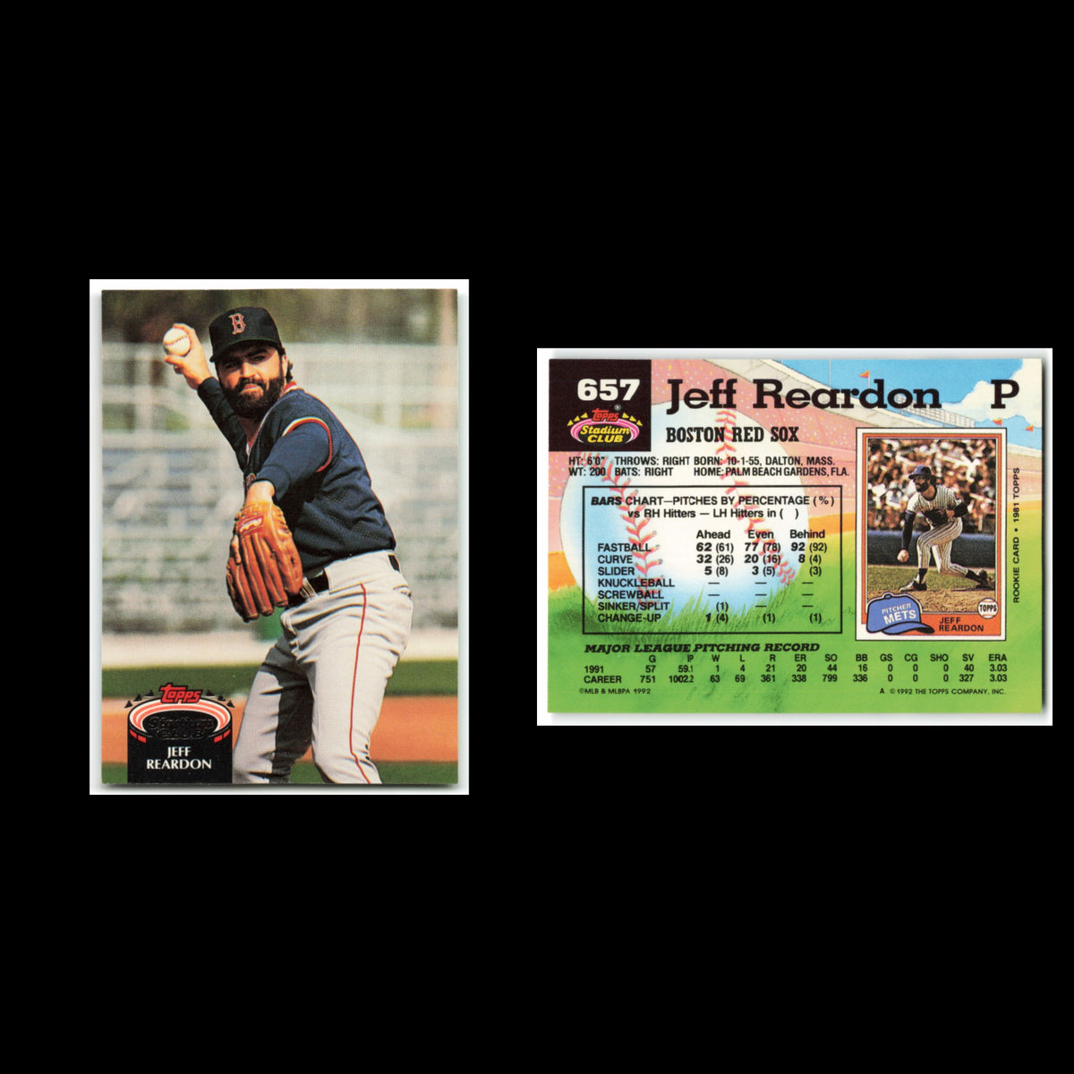 Jeff Reardon #657 1992 Topps Stadium Club Boston Red Sox Baseball Card MLB NM