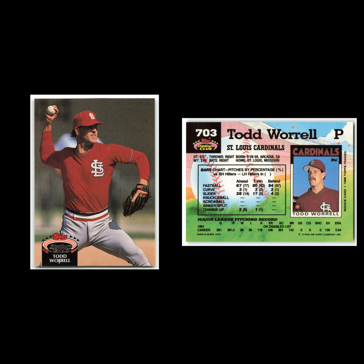 Todd Worrell #703 1992 Topps Stadium Club St. Louis Cardinals Baseball Card MLB
