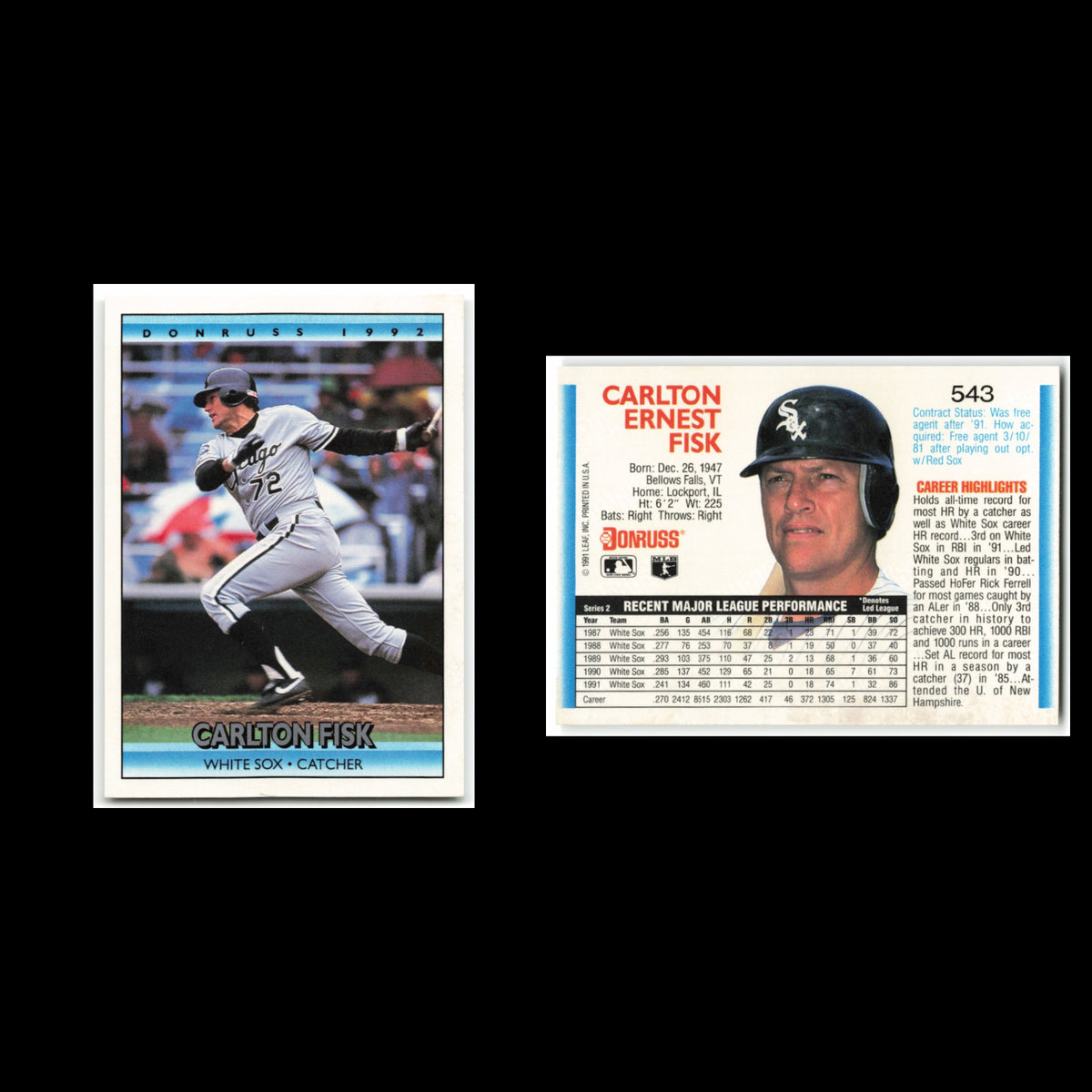 Carlton Fisk #543 1992 Donruss Chicago White Sox Baseball Card MLB NM