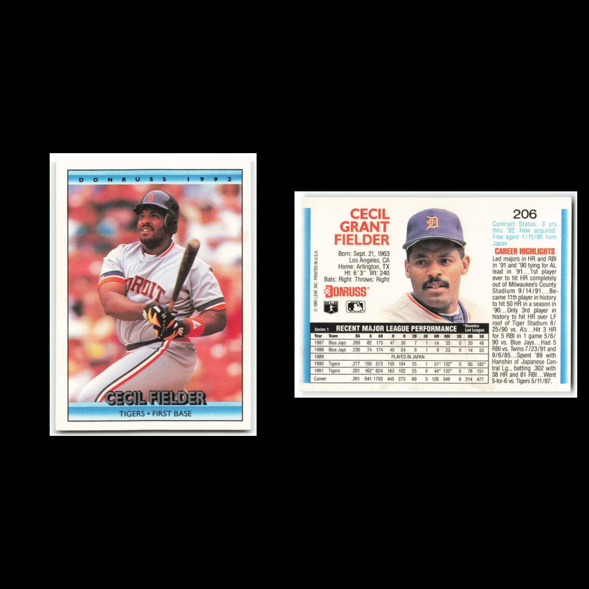 Cecil Fielder #206 1992 Donruss Detroit Tigers Baseball Card MLB NM
