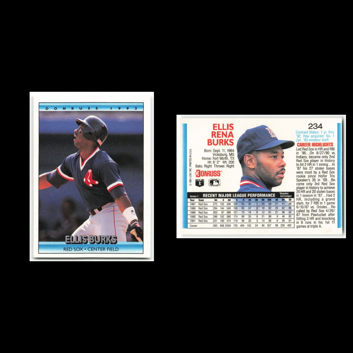 Ellis Burks #234 1992 Donruss Boston Red Sox Baseball Card MLB NM