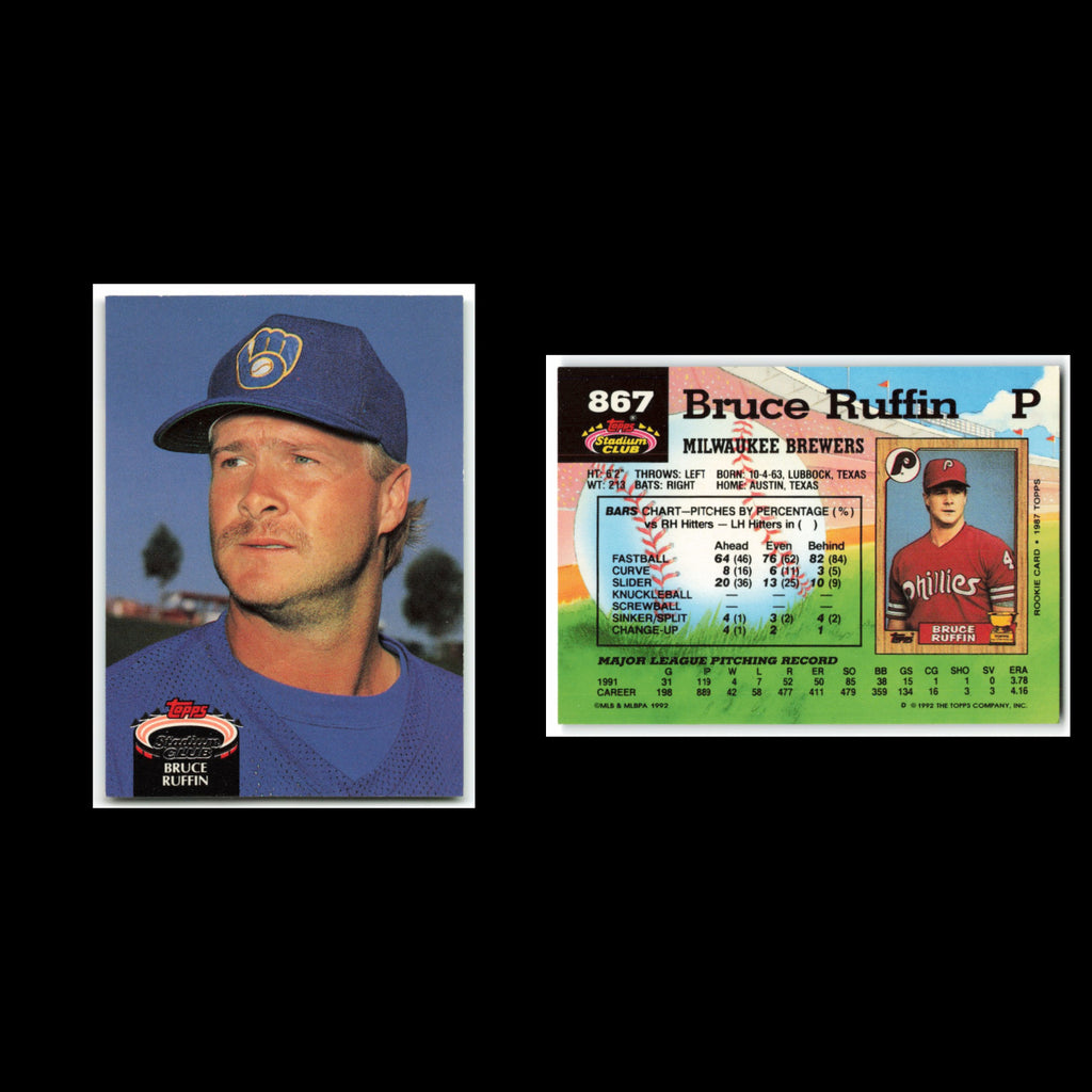 Bruce Ruffin #867 1992 Topps Stadium Club Milwaukee Brewers Baseball Card MLB NM