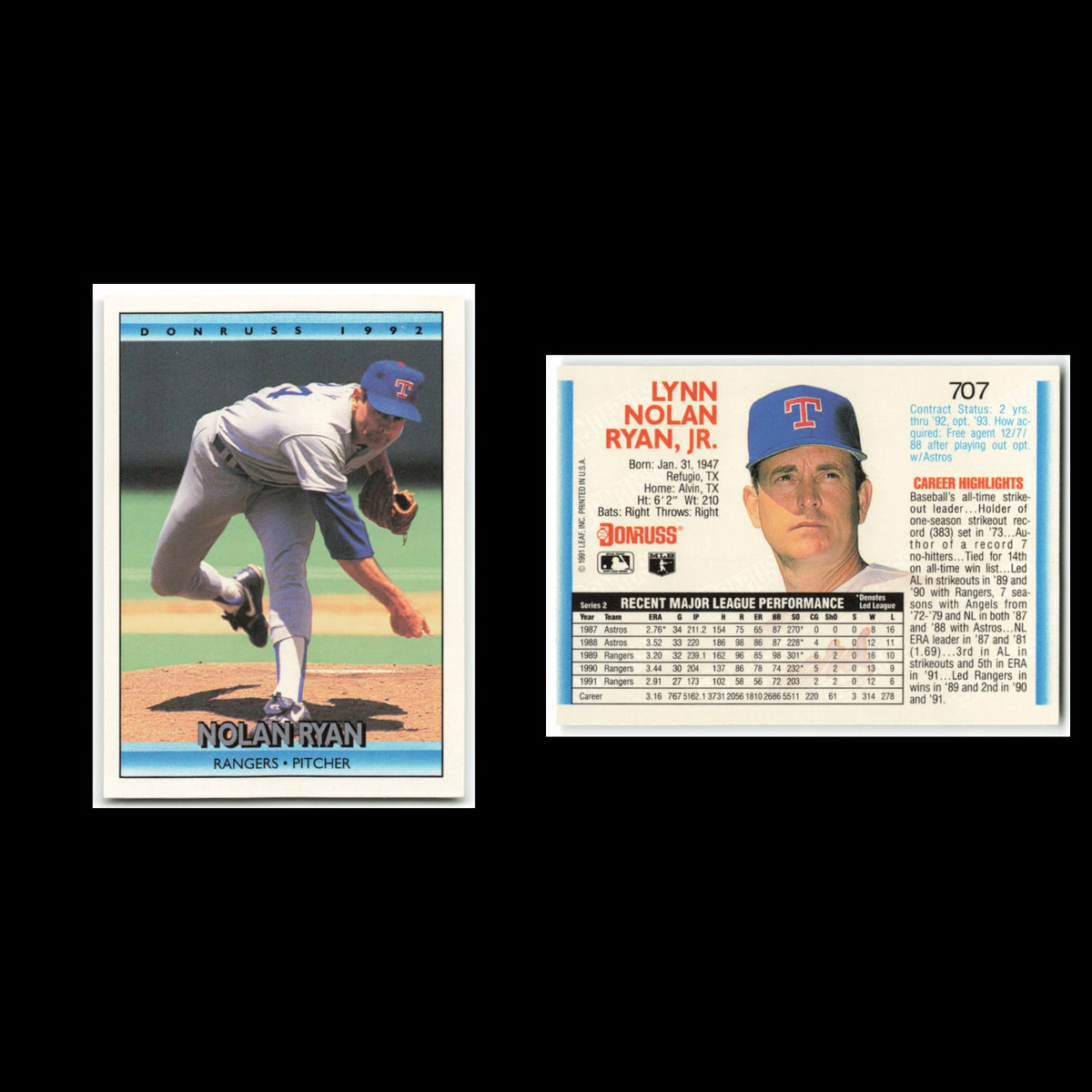 Nolan Ryan #707 1992 Donruss Texas Rangers Baseball Card MLB NM
