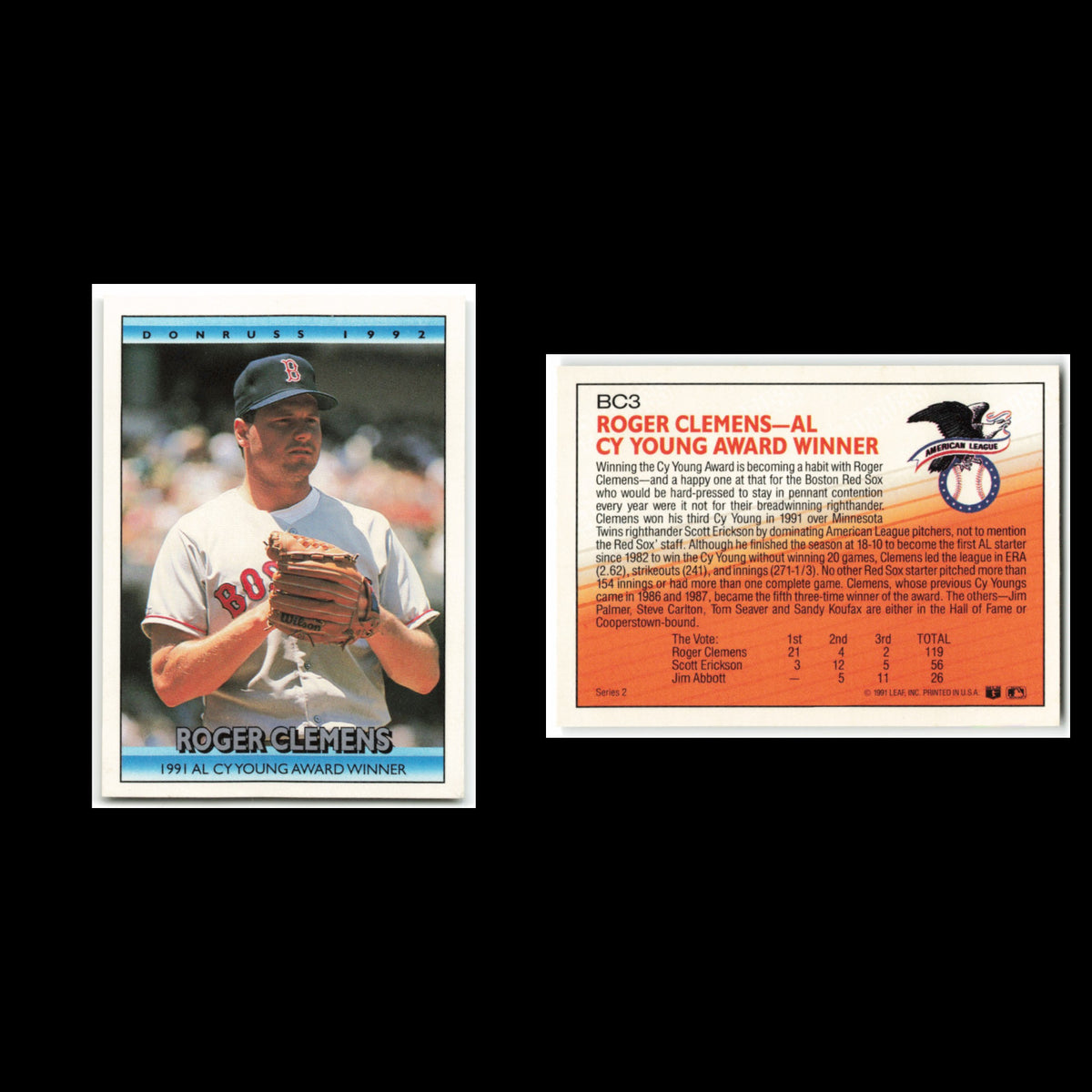 Roger Clemens #BC3 1992 Donruss Boston Red Sox Baseball Card MLB NM