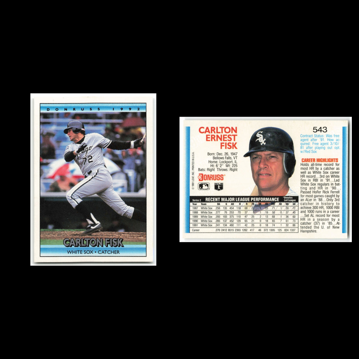 Carlton Fisk #543 1992 Donruss Chicago White Sox Baseball Card MLB NM