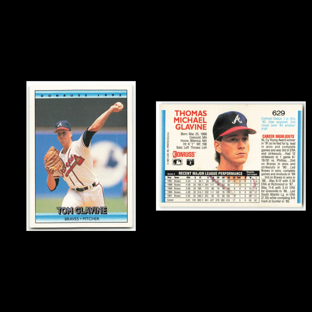 Tom Glavine #629 1992 Donruss Atlanta Braves Baseball Card MLB NM