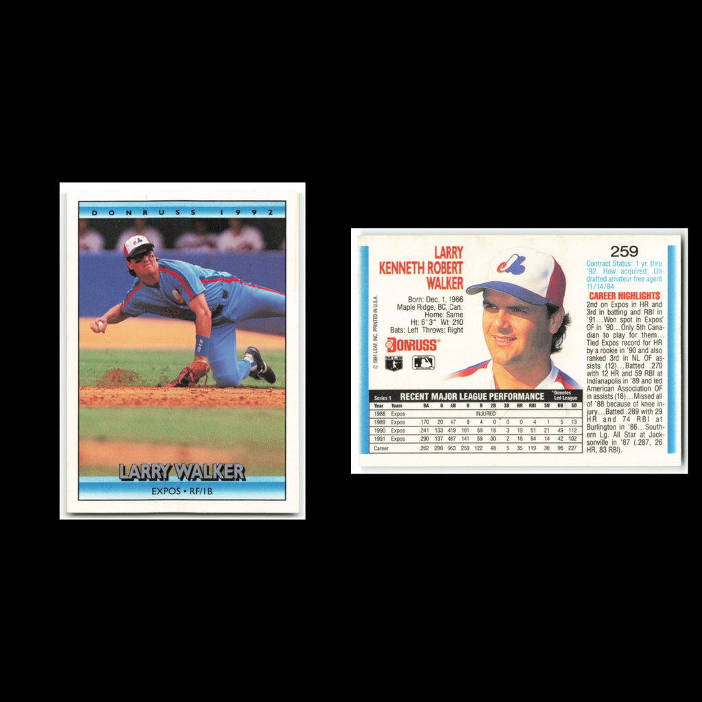 Larry Walker #259 1992 Donruss Montreal Expos Baseball Card MLB NM