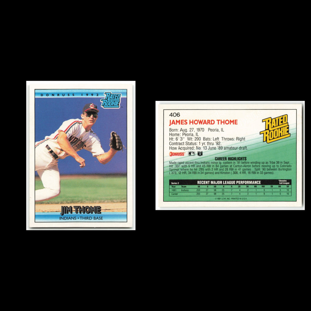 Jim Thome Rookie #406 1992 Donruss Cleveland Indians Baseball Card MLB NM