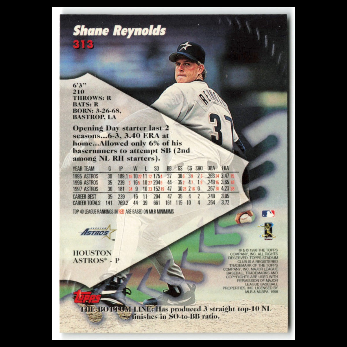 Shane Reynolds #313 1998 Topps Stadium Club Houston Astros Baseball Card MLB NM
