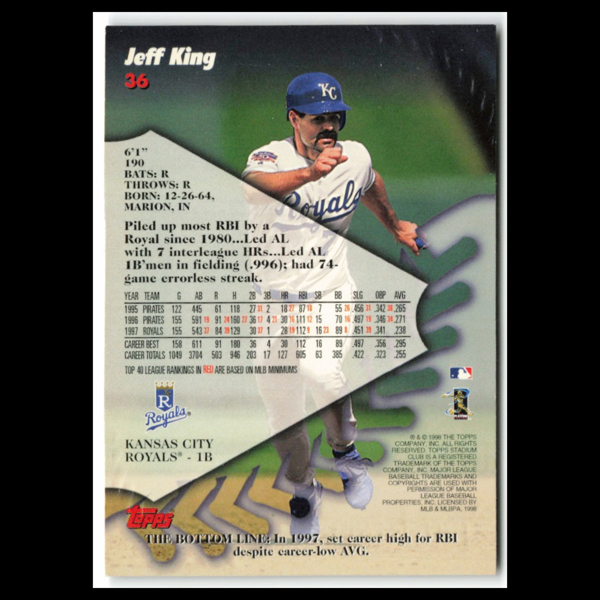Jeff King #36 1998 Topps Stadium Club Kansas City Royals Baseball Card MLB NM