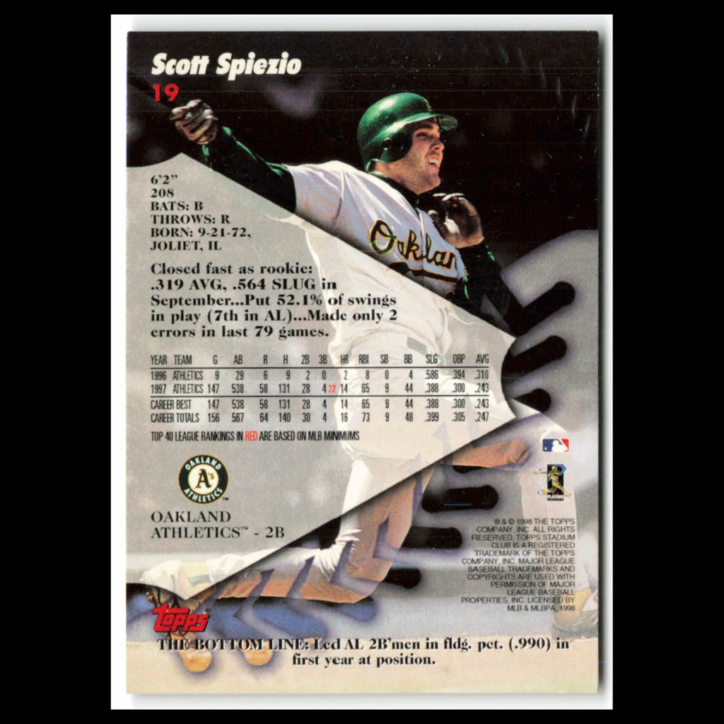 Scott Spiezio #19 1998 Topps Stadium Club Oakland Athletics Baseball Card MLB NM