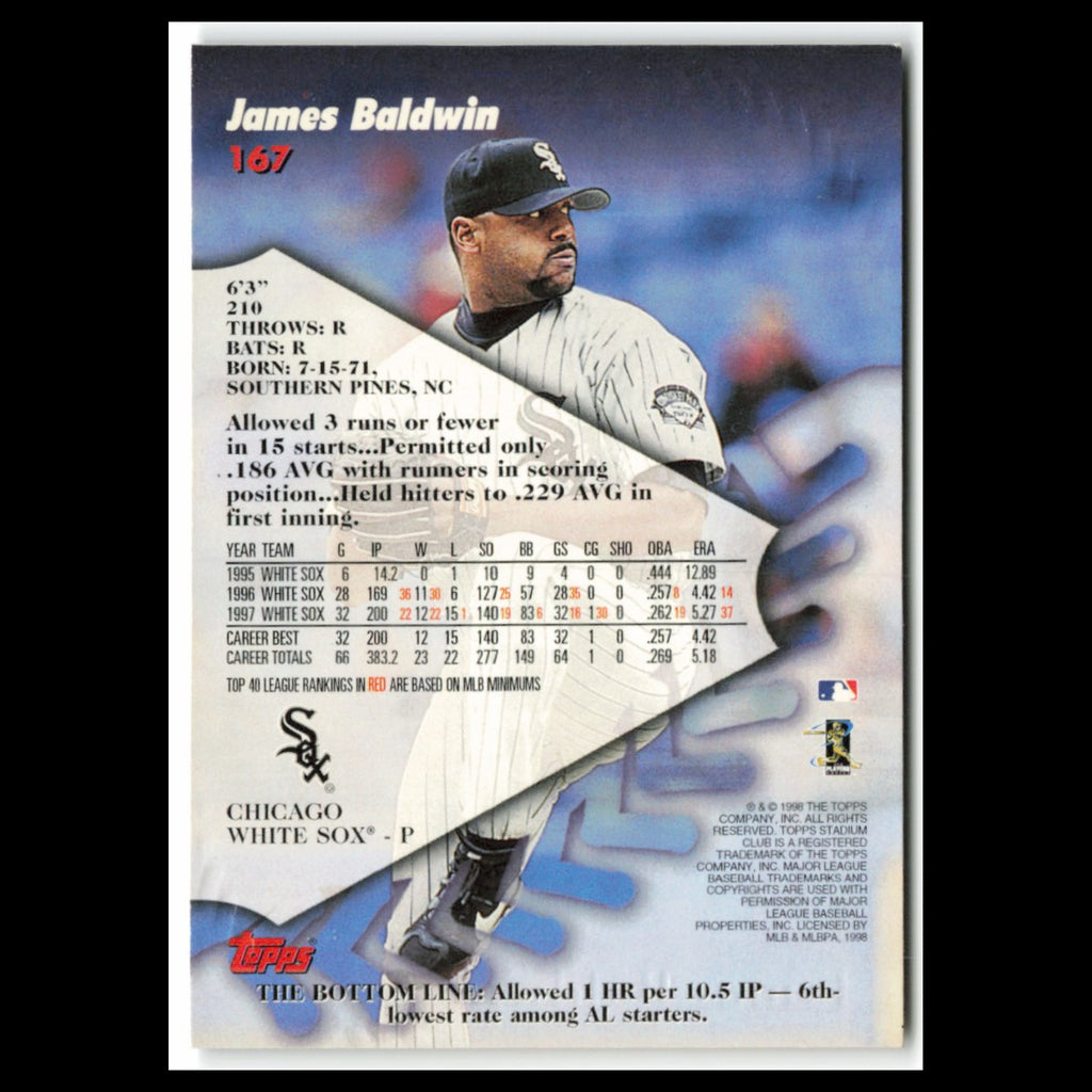 James Baldwin #167 1998 Topps Stadium Club Chicago White Sox Baseball Card MLB