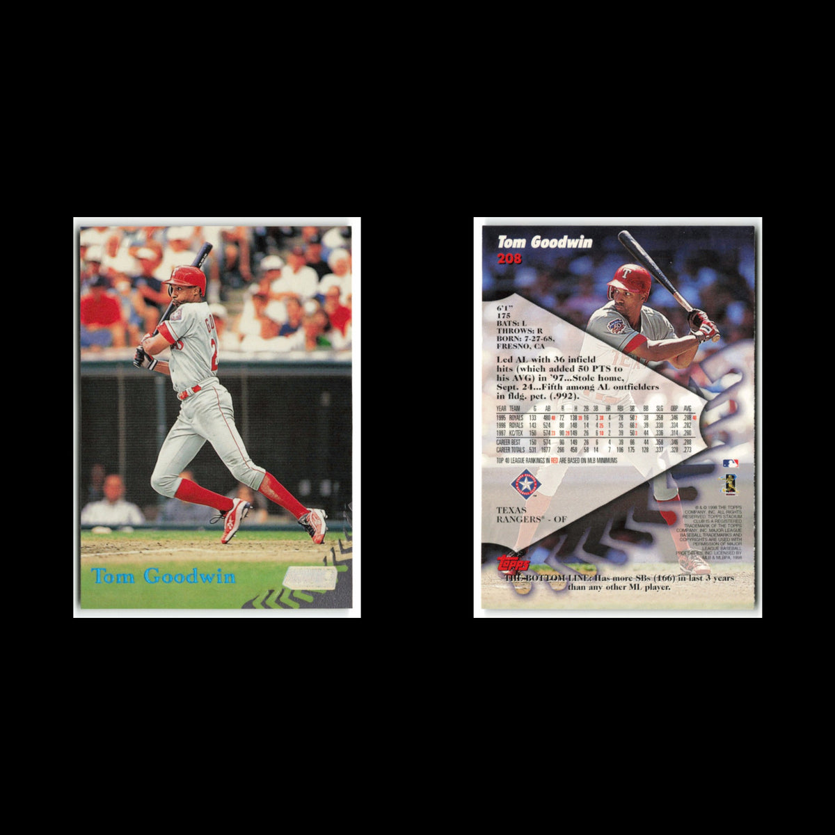 Tom Goodwin #208 1998 Topps Stadium Club Texas Rangers Baseball Card MLB NM