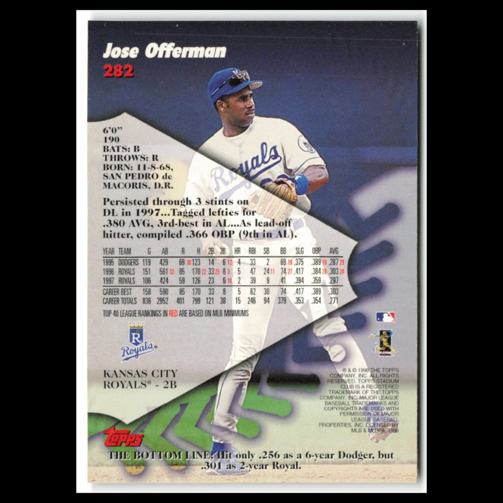 Jose Offerman #282 1998 Topps Stadium Club Kansas City Royals Baseball Card MLB