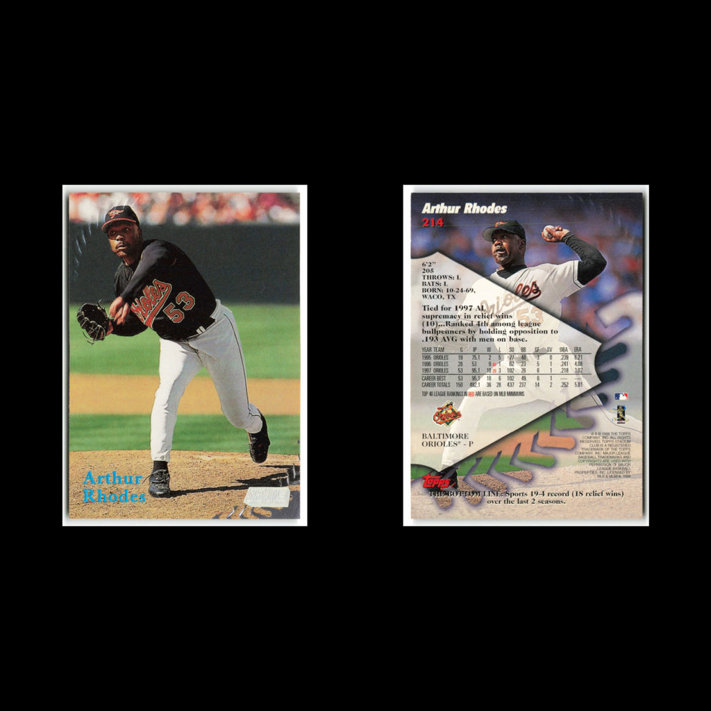 Arthur Rhodes #214 1998 Topps Stadium Club Baltimore Orioles Baseball Card MLB