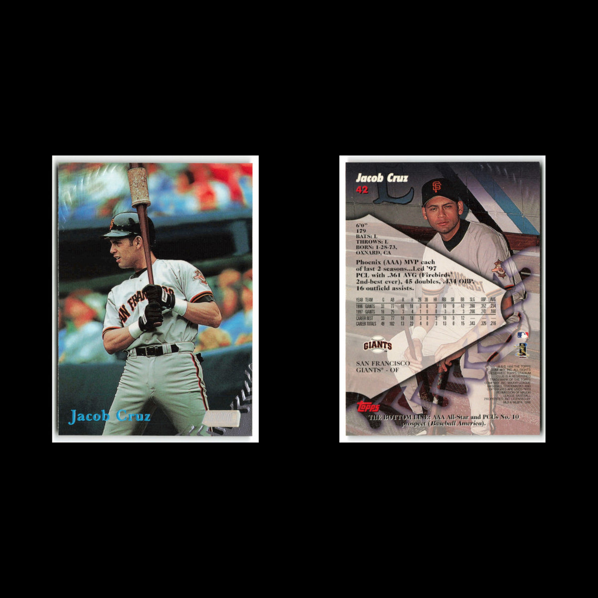 Jacob Cruz #42 1998 Topps Stadium Club San Francisco Giants Baseball Card MLB NM