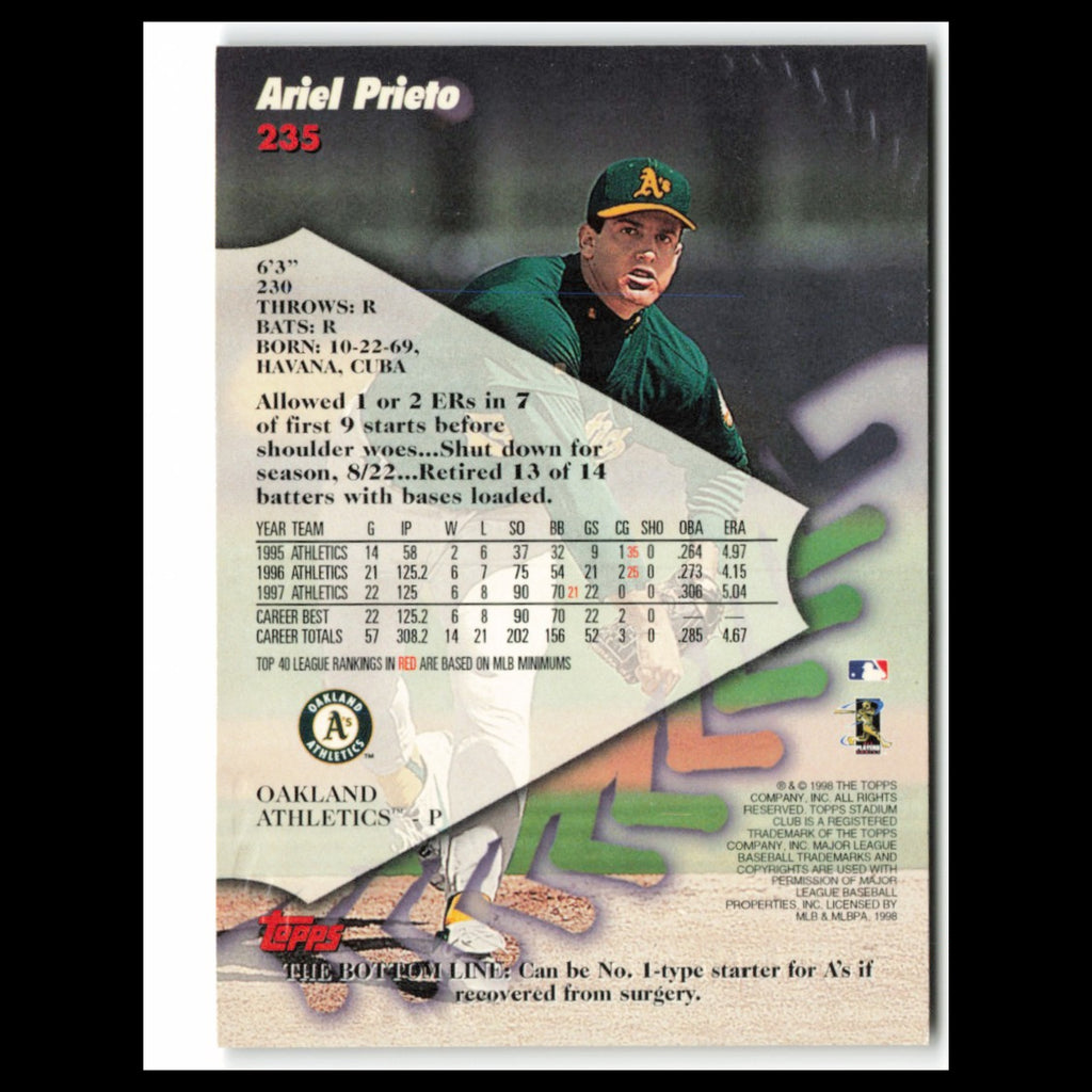 Ariel Prieto #235 1998 Topps Stadium Club Oakland Athletics Baseball Card MLB NM