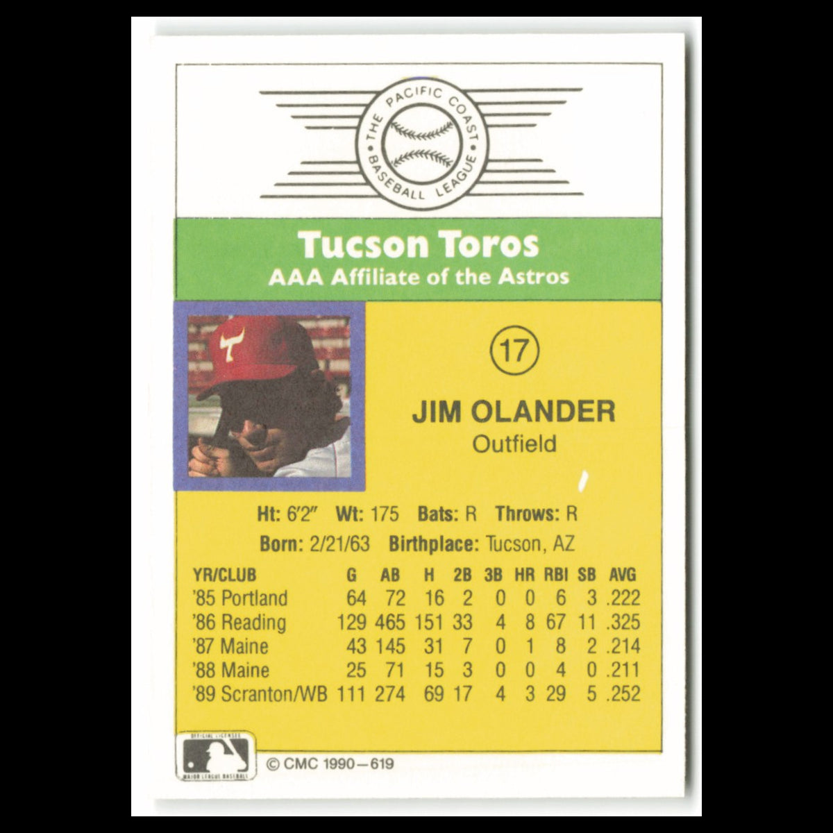 Jim Olander #17 1990 CMC Pacific Leauge Oklahoma City 89ers Baseball Card MLB NM