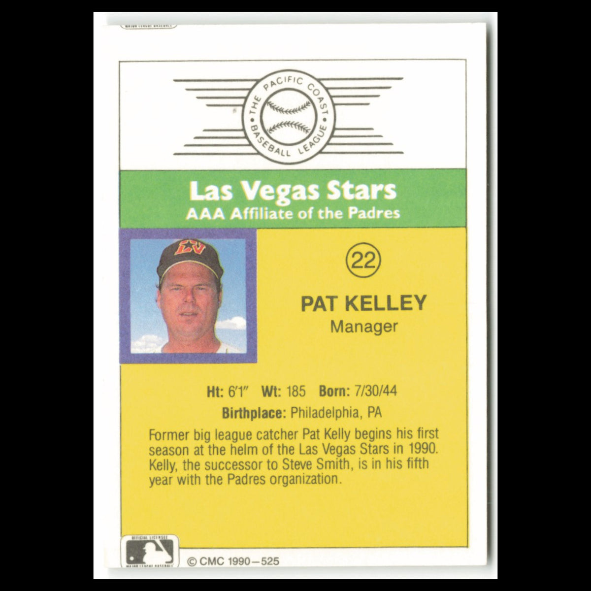 Pat Kelly #22 1990 CMC Pacific Leauge Las Vegas Stars Baseball Card MLB NM