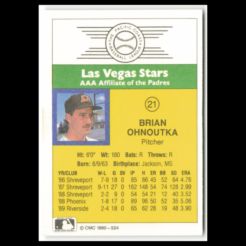 Brian Ohnoutka #21 1990 CMC Pacific Leauge Las Vegas Stars Baseball Card MLB NM