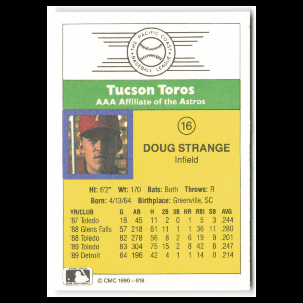 Doug Strange #16 1990 CMC Pacific Leauge Tucson Toros Baseball Card MLB NM