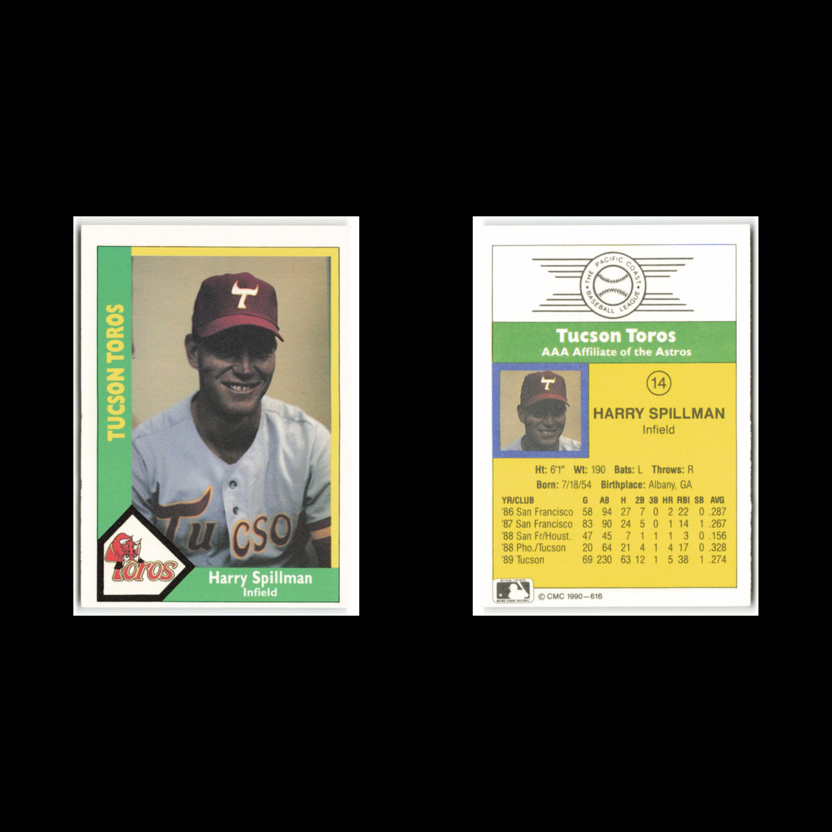 Harry Spilman #14 1990 CMC Pacific Leauge Tucson Toros Baseball Card MLB NM